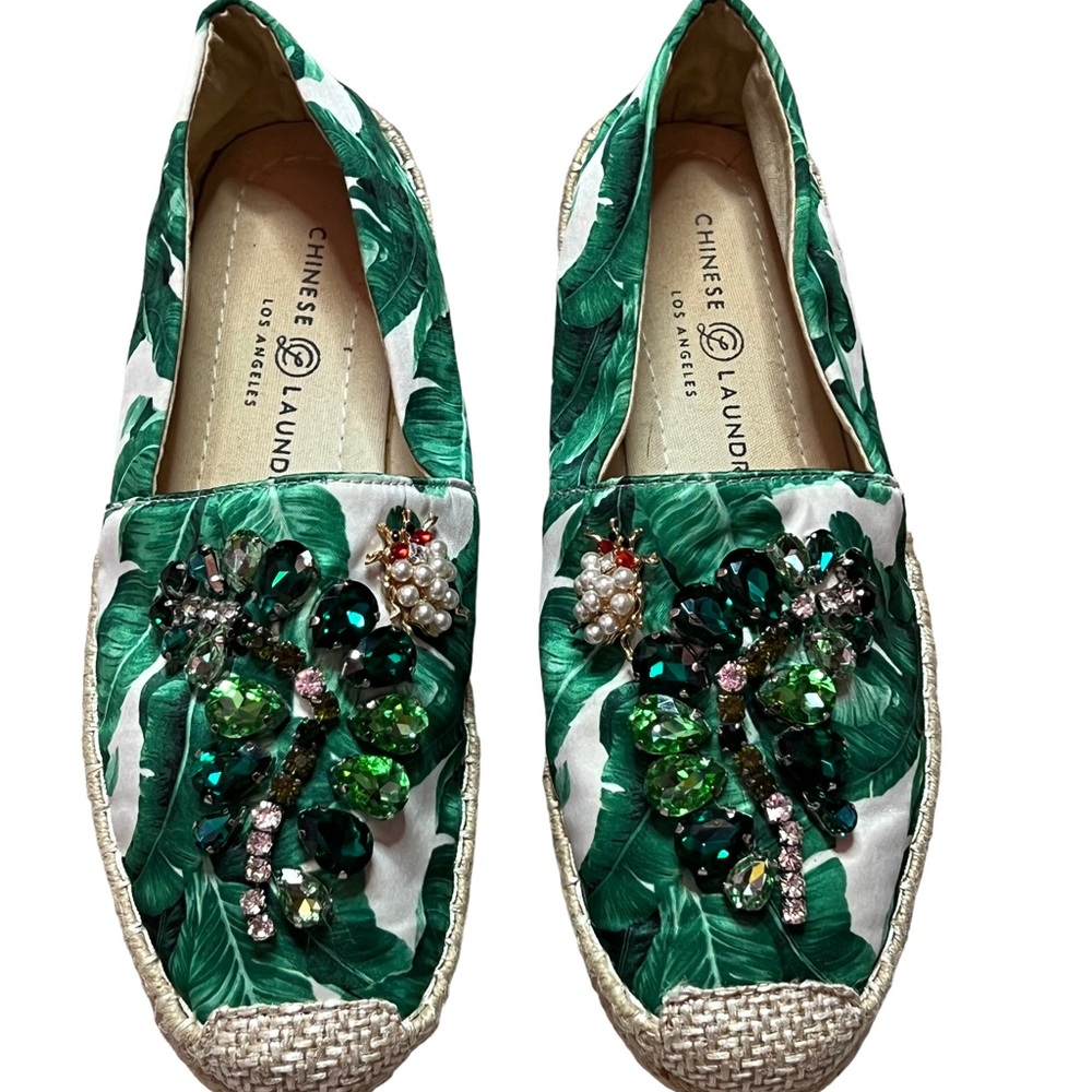 Chinese Laundry Green Leaf Jeweled Espadrilles